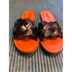 Ataiwee Women's Black Woven Faux Leather Slide Sandals Size 7.5